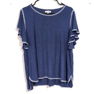 Max Studio Heather Blue Contrast Trim Blouse Size 1x